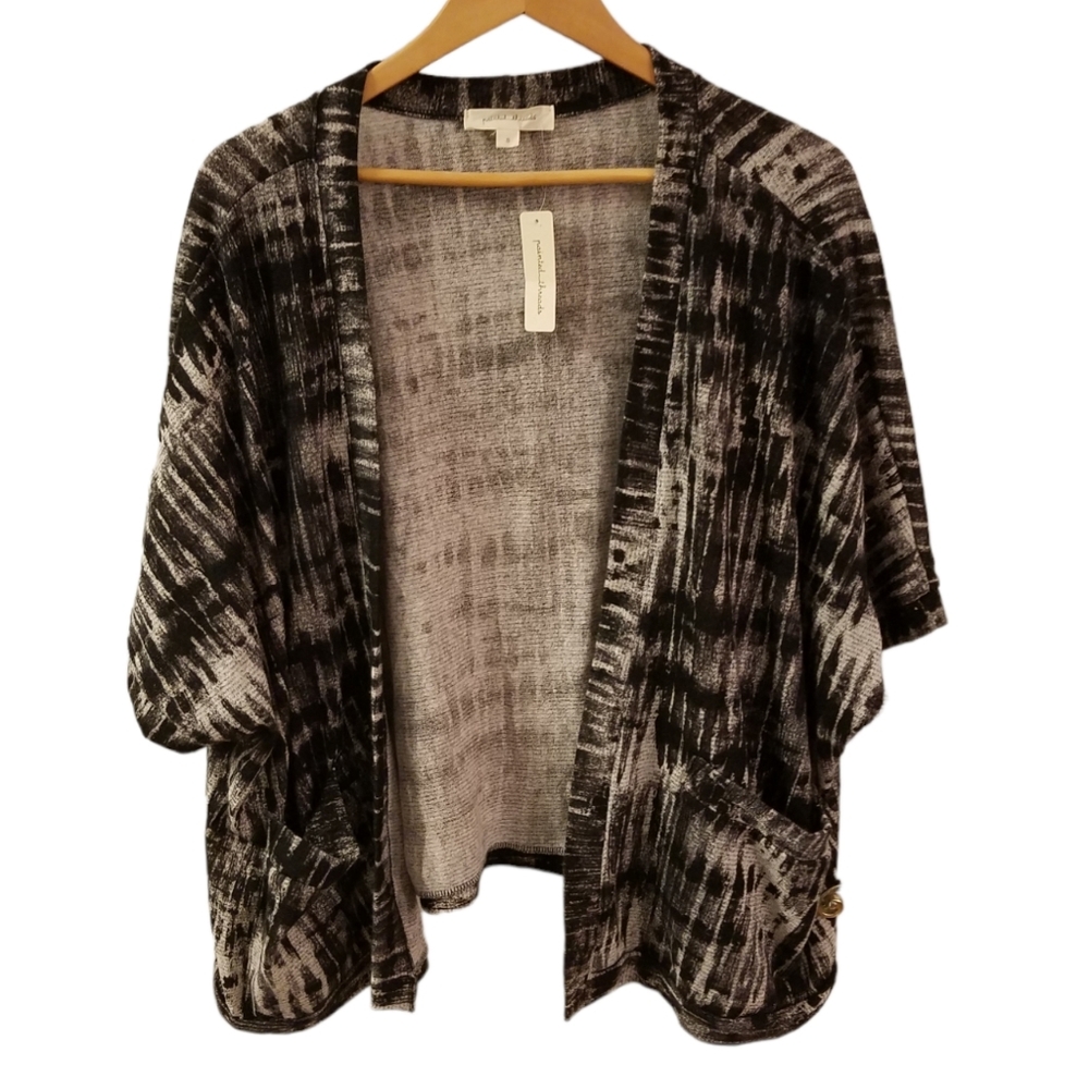NWT Painted Threads Women's Open Cardigan 3/4 Dolman  Sleeves Black Gray Small